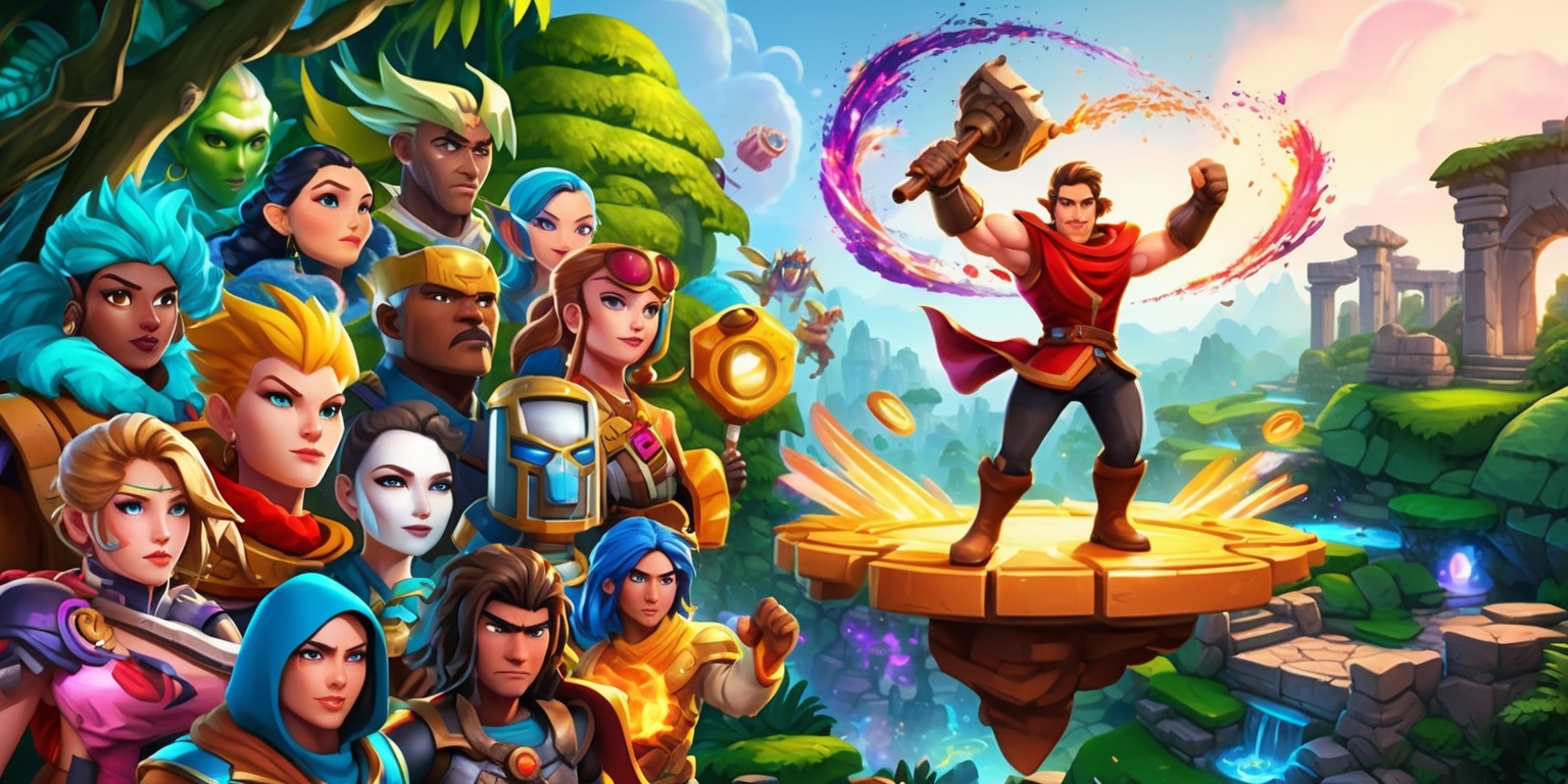 A vibrant and dynamic digital illustration of a platformer game expansion, featuring a diverse cast of characters with distinctive facial features and skin colors, set against a backdrop of lush green forests, ancient ruins, and mystical landscapes, with a mix of warm and cool colors, intricate details, and stylized visuals, incorporating elements of fantasy and adventure, with bold lines, textures, and subtle gradients, and a sense of depth and dimensionality, including power-ups, obstacles, and hidden secrets, with a focal point on a brave and determined hero standing triumphantly on a floating platform, surrounded by a swirl of colorful particles and glowing auras, as the camera zooms out to reveal the expansive game world, full of wonder and excitement.